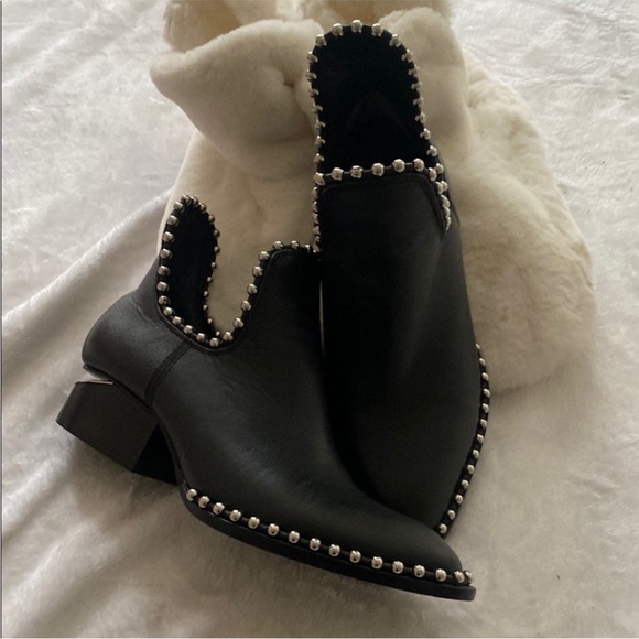 ALEXANDER WANG Black Leather Studded Booties. Size 5 - Picture 2 of 8